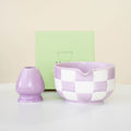 The Lavender Check Duo | Patterned Chawan & Stand